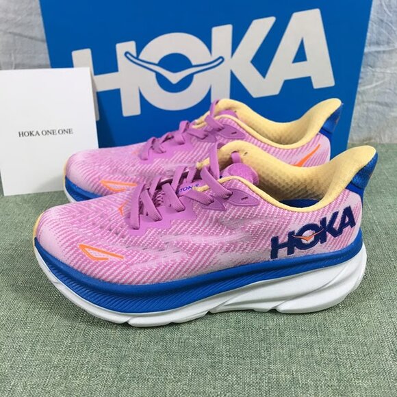 Hoka Shoes - Hoka Clifton Pink and Blue Running Shoes